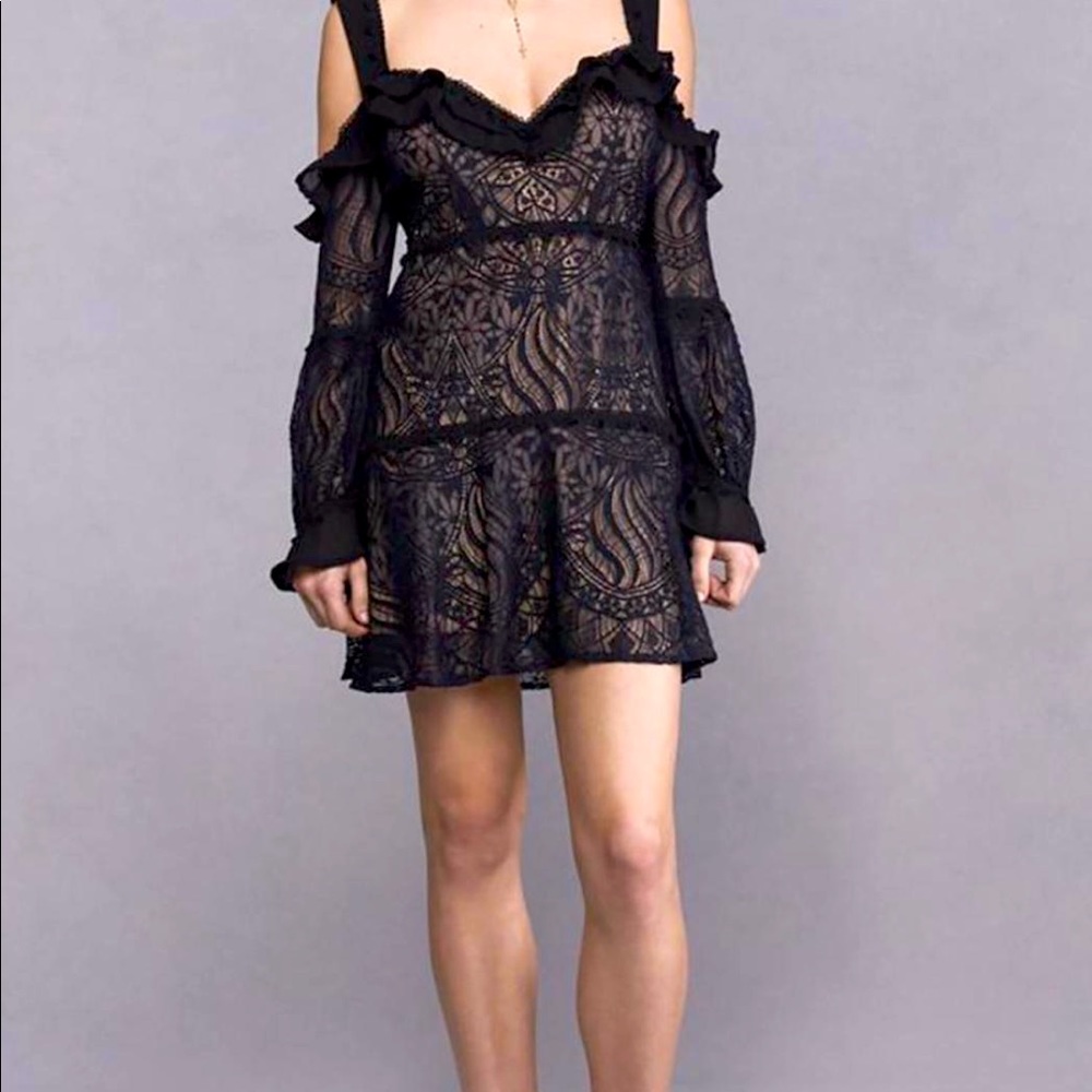 For Love And Lemons Bridget Lace Mini-Dress, Off shoulder, long sleeve size S